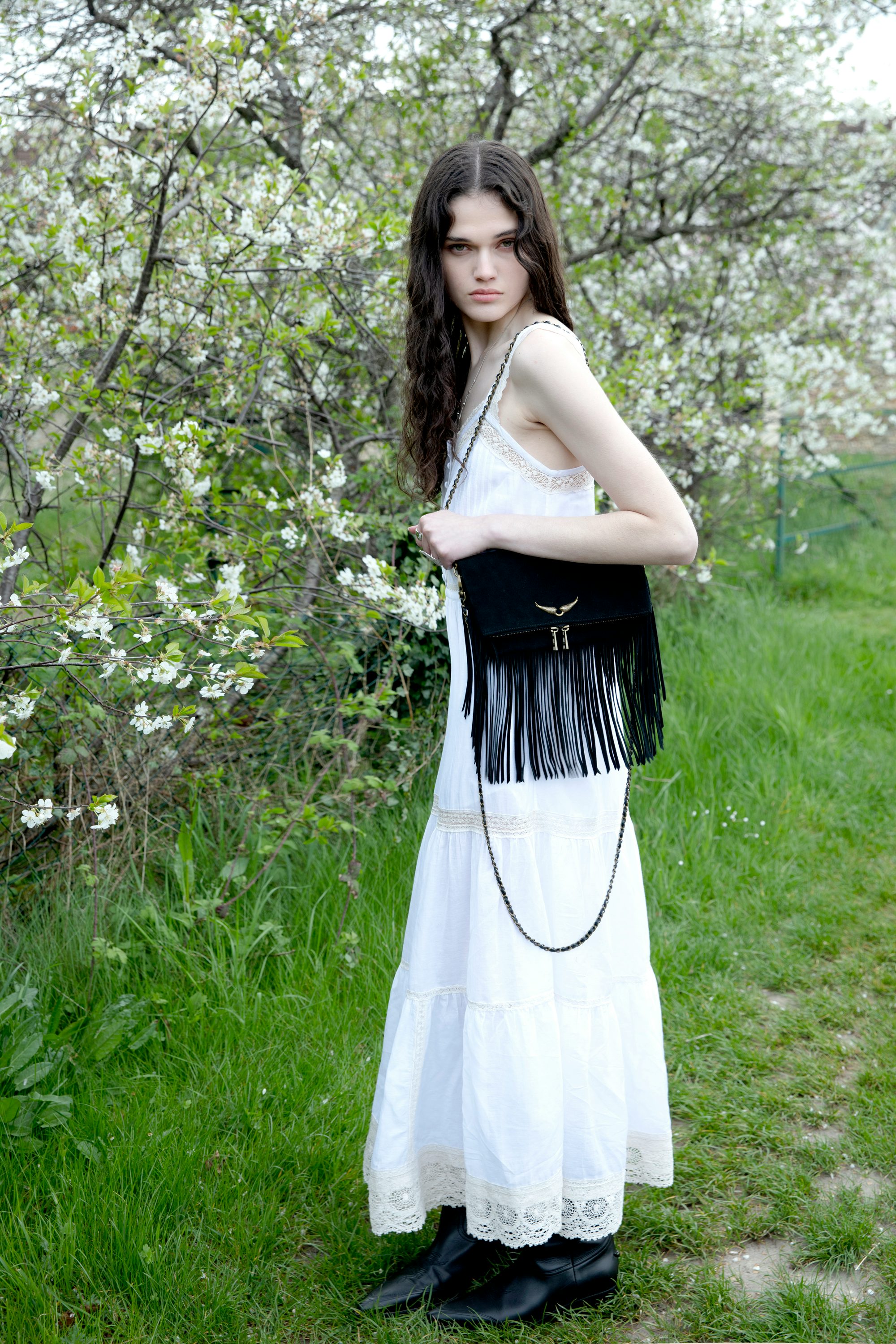 Relite Tomboy Dress - Long lingerie-inspired dress in cotton viscose, buttoned at the front, with lace straps.